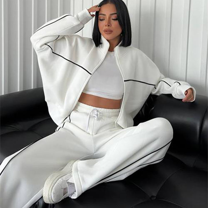 Damen nan Oversize Trainingsanzug Set mit Reißverschluss hohem Kragen und Kontrastpaspeln Echo Archiv