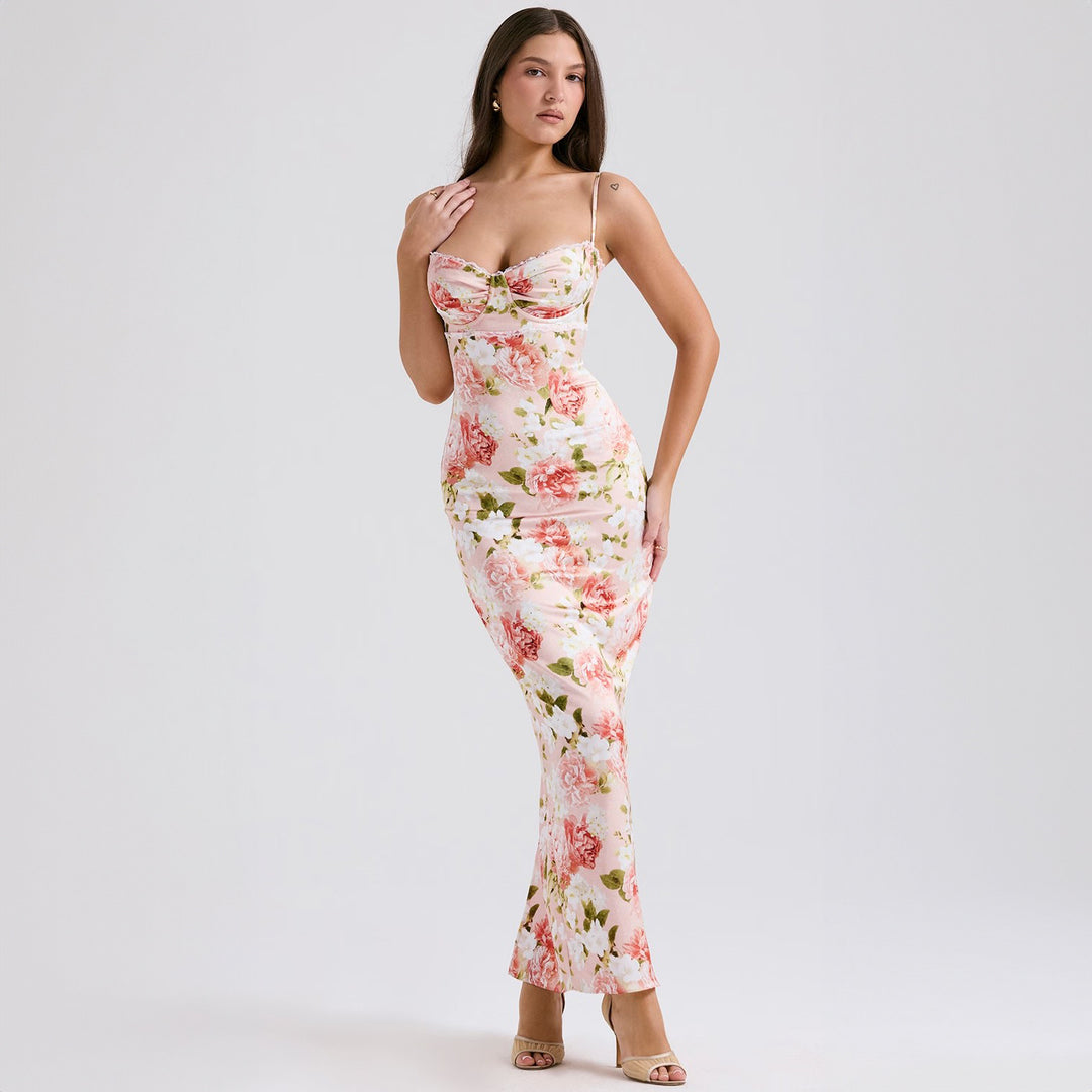 Damen Elegantes figurbetontes Maxikleid mit floralem Design Echo Archiv