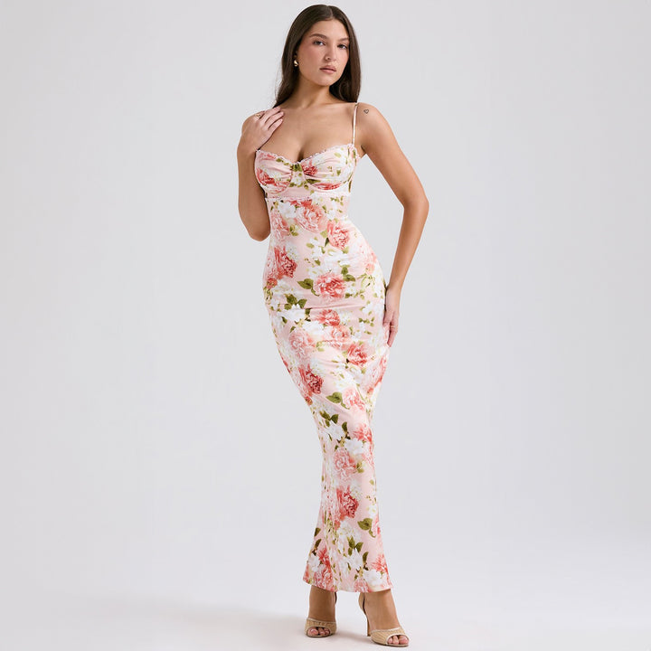 Damen Elegantes figurbetontes Maxikleid mit floralem Design Echo Archiv