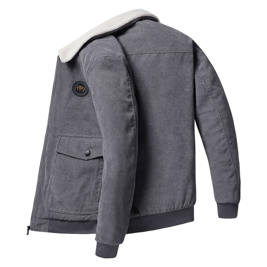 Herren nan gefütterte Cordjacke mit Sherpa-Innenfutter, Reißverschluss und aufgesetzten Klappentaschen Echo Archiv