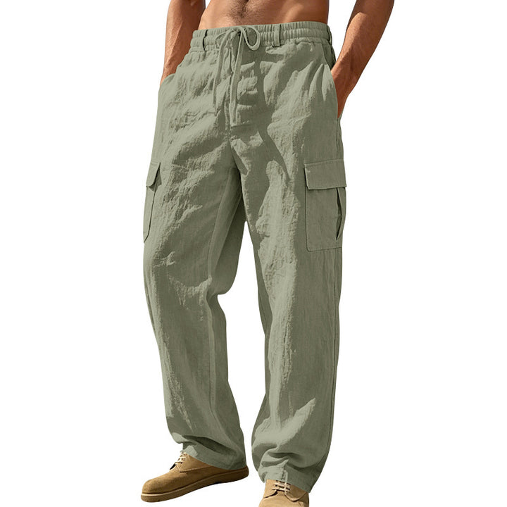 Herren nan entspannt geschnittene Strand-Cargohose aus Leinenblend mit elastischem Tunnelzug und zweifacher Klapptasche Echo Archiv