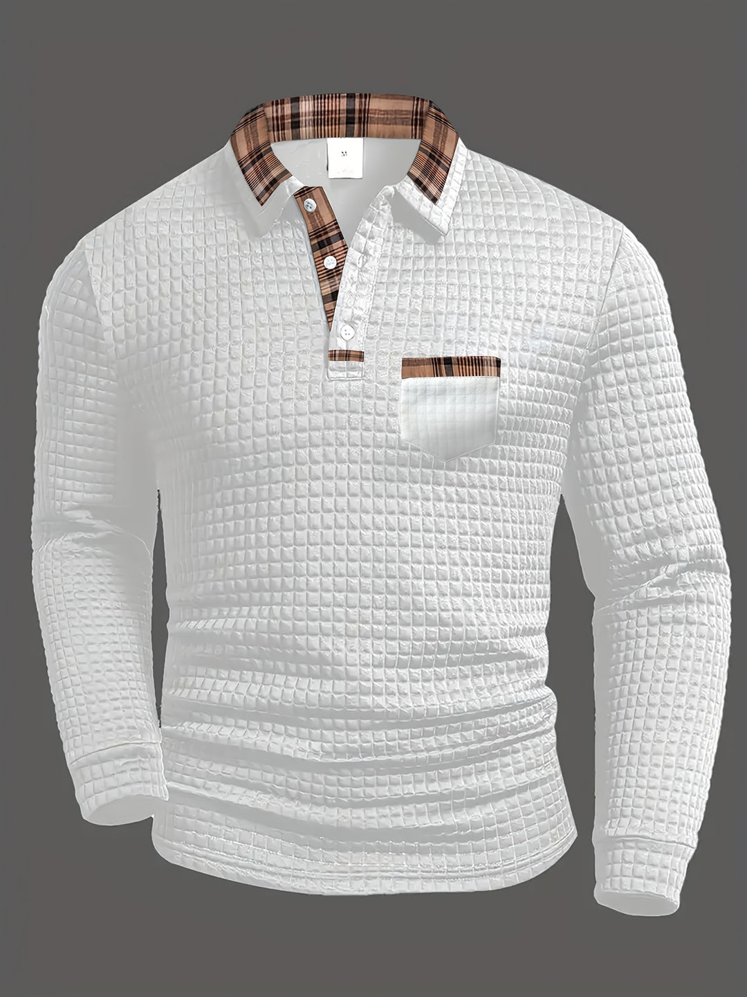 Herren Langarm Poloshirt mit strukturiertem Design und modischem Karokol Echoarchiv