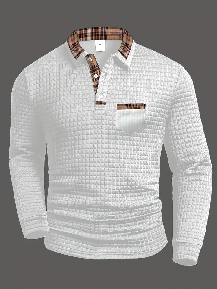Herren Langarm Poloshirt mit strukturiertem Design und modischem Karokol Echoarchiv