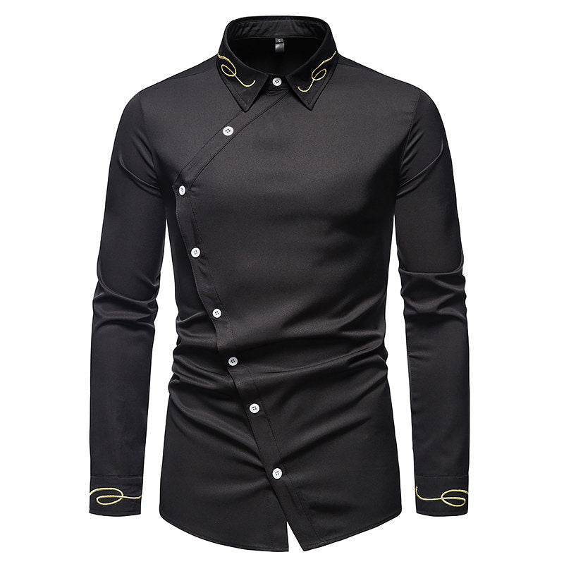 Herren elegantes Langarmhemd mit asymmetrischem Schnitt und luxuriösen Details Echoarchiv