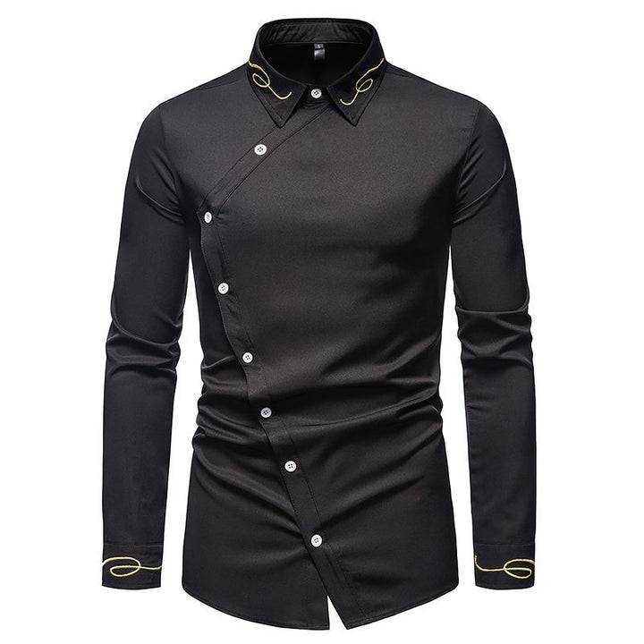 Herren elegantes Langarmhemd mit asymmetrischem Schnitt und luxuriösen Details Echoarchiv