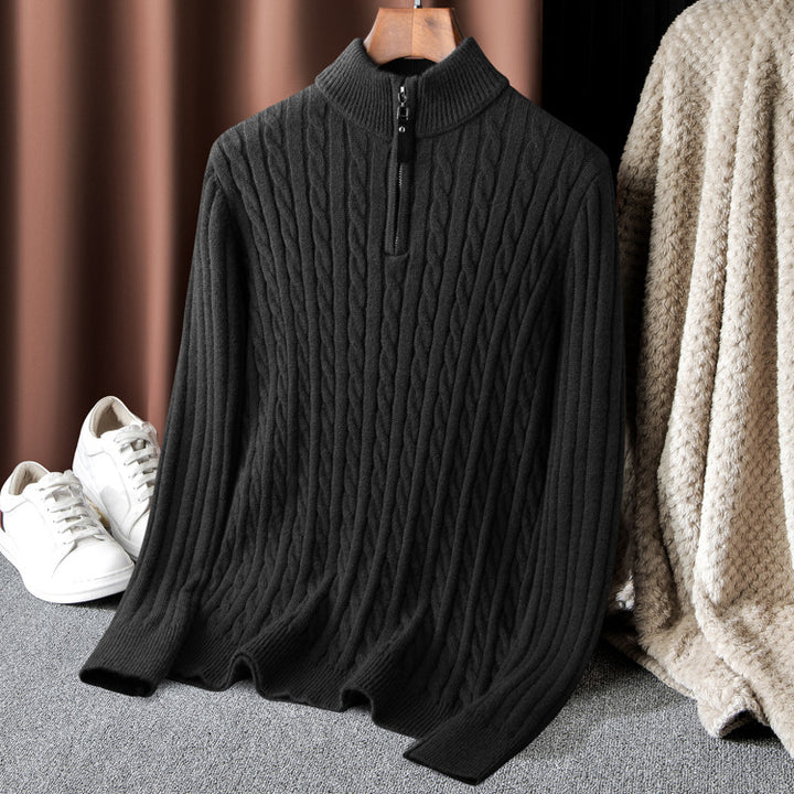 Herren eleganter Strickpullover mit halbem Reißverschluss und Kabelmuster Echoarchiv
