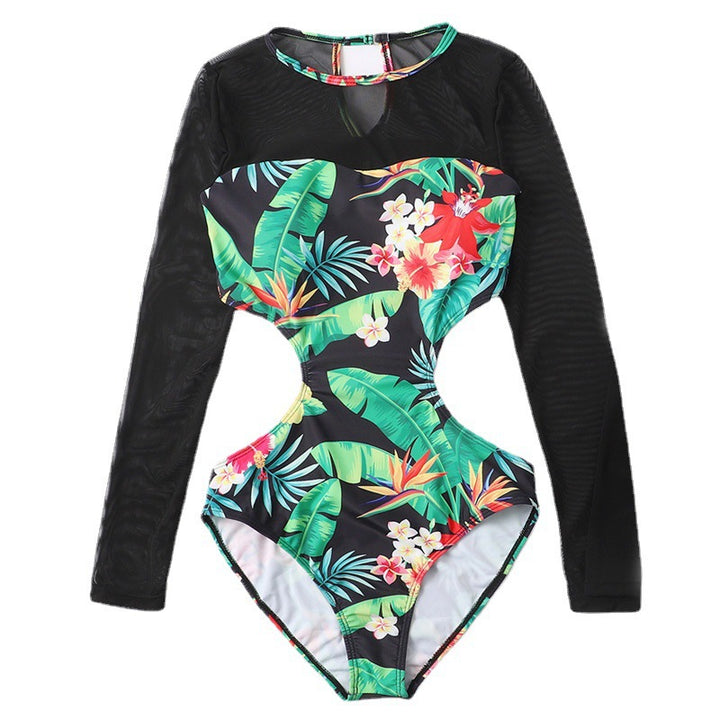 Damen Einteiler Badeanzug mit floralen Cut-Outs und transparenten Ärmel-Details Echo Archiv