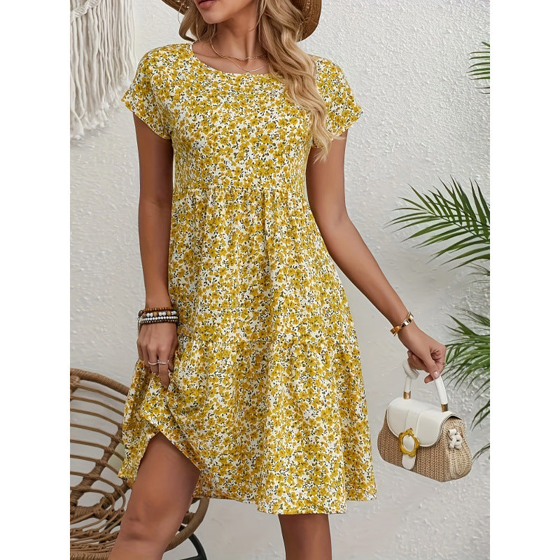 Frauen Blumenmuster A-Linien Kleid Echoarchiv