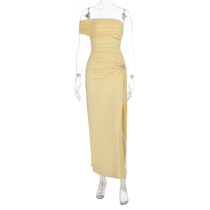 Damen Schickes Maxikleid mit Schulterfreiem Design und Raffungen Echo Archiv