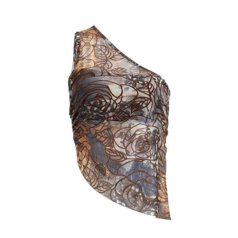 Damen Transparentes Spitzenoberteil mit floralem Muster und asymmetrischem Saum Echo Archiv