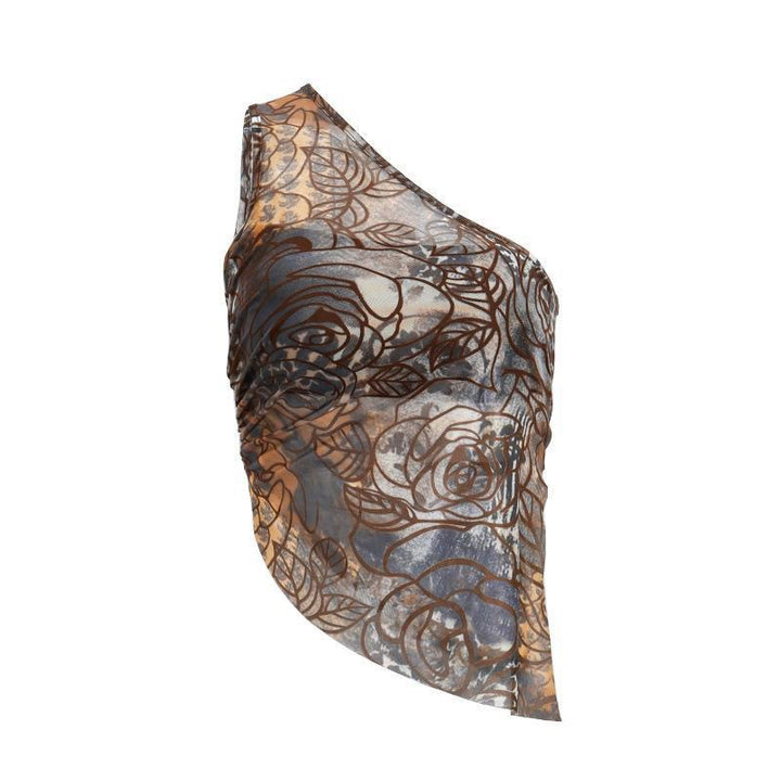 Damen Transparentes Spitzenoberteil mit floralem Muster und asymmetrischem Saum Echo Archiv