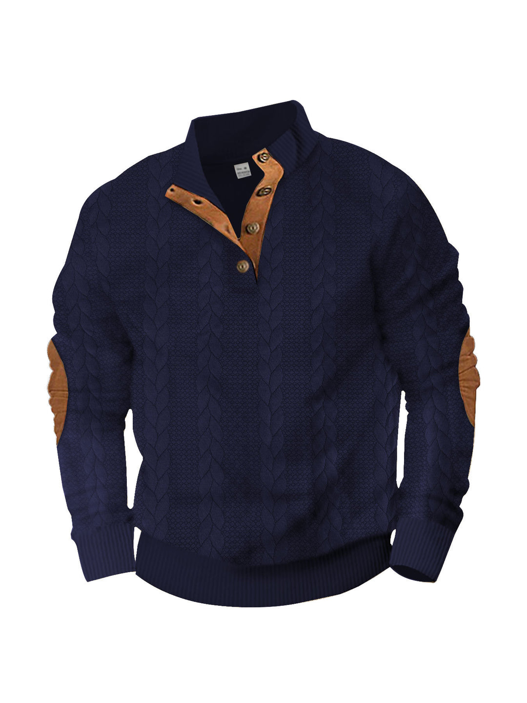 Herren nan lässiger Zopfstrickpullover mit verstärkter Knopfleiste und Wildleder-Ellenbogenpatches Echo Archiv