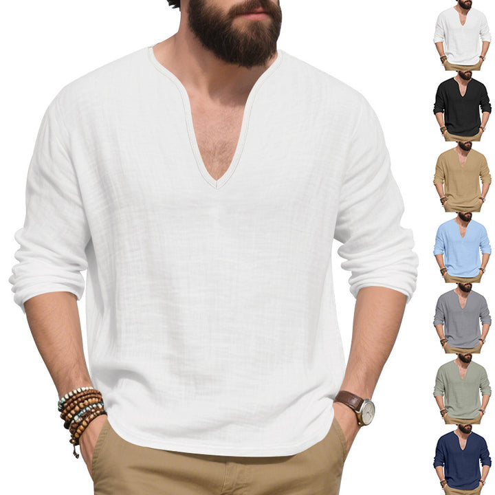 Herren lässiges Langarmshirt mit V-Ausschnitt aus hochwertigem Baumwollmix Echoarchiv