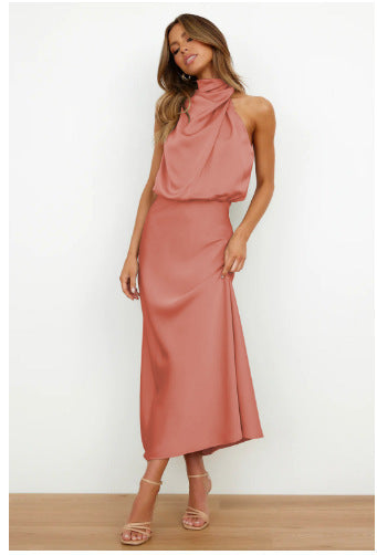 Damen Fließendes Maxikleid mit elegantem Stehkragen und Drapierung Echoarchiv