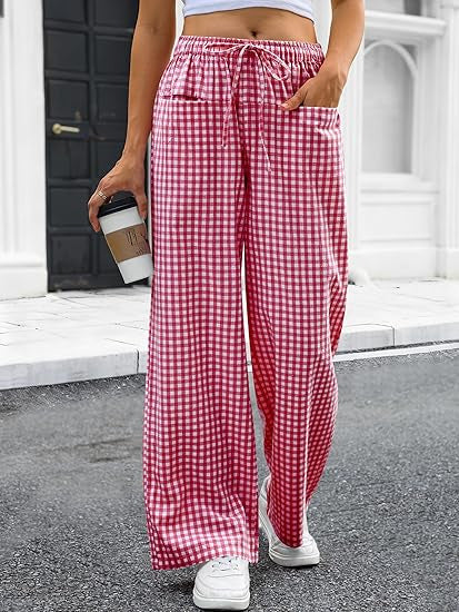 Damen Weit geschnittene Karohose mit elastischem Bund und praktischen Taschen Echo Archiv