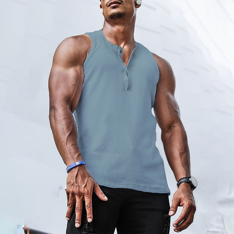 Herren Sportliches Tanktop mit Knopfverschluss und strukturierter Oberfläche Echoarchiv