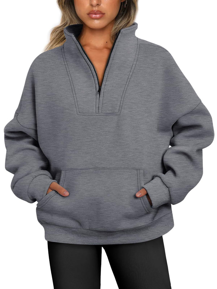 Damen nan oversized Halbzip-Hoodie mit hohem Stehkragen, Kängurutasche und gerippten Bündchen Echo Archiv