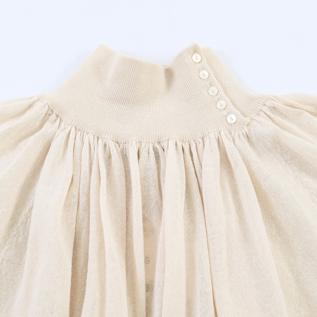 Damen Plissierter Feinstrick-Pullover mit Stehkragen und Ballonärmeln Echo Archiv