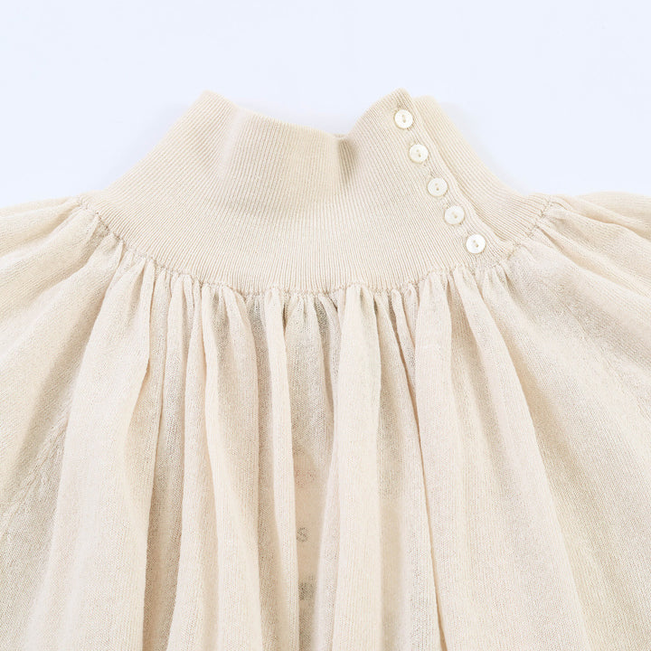 Damen Plissierter Feinstrick-Pullover mit Stehkragen und Ballonärmeln Echo Archiv