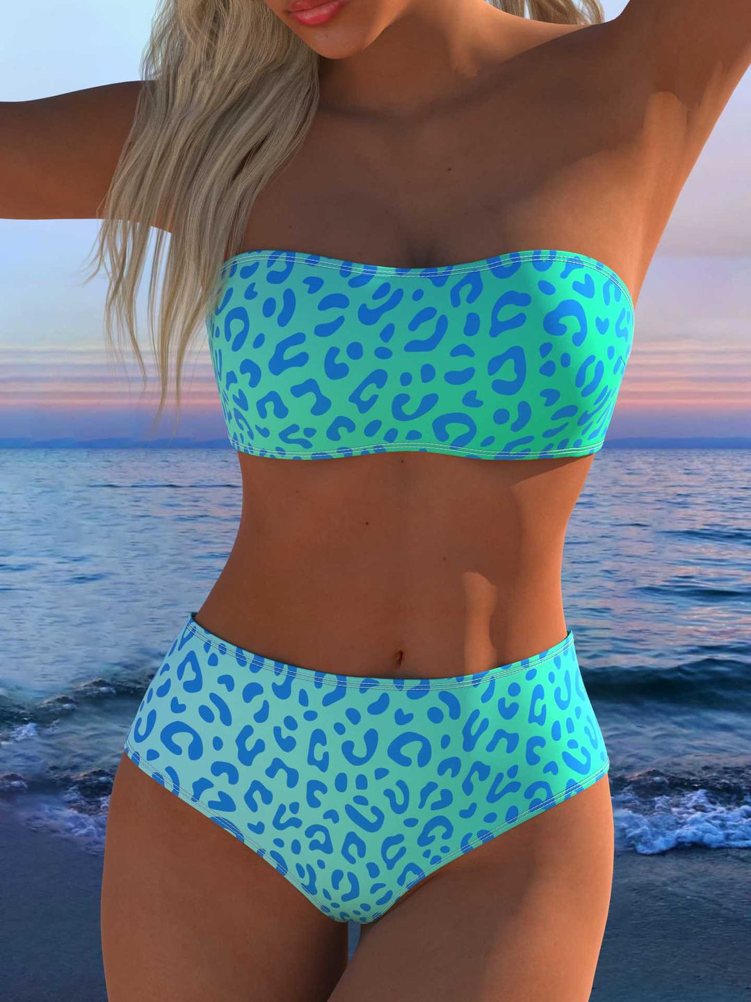 Damen Bandeau Bikini-Set mit tierischem Muster und hohem Taillenbund Echo Archiv