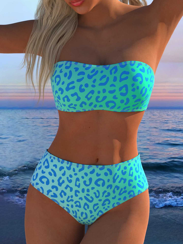Damen Bandeau Bikini-Set mit tierischem Muster und hohem Taillenbund Echo Archiv