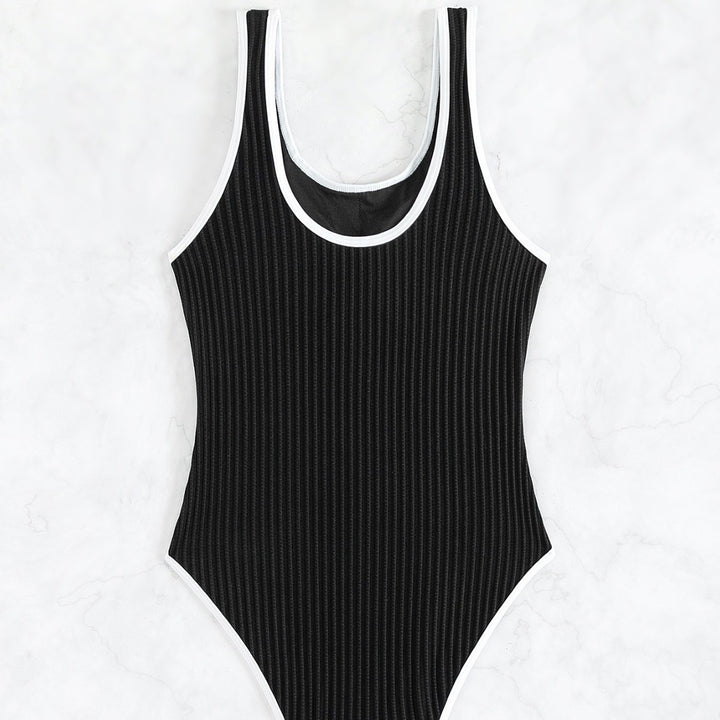 Damen einteiliger Badeanzug mit strukturiertem Rippendesign und eleganten Kontrasten Echo Archiv