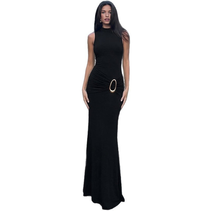 Damen Elegantes Maxikleid mit Raffungen und glänzendem Gürtel Echo Archiv