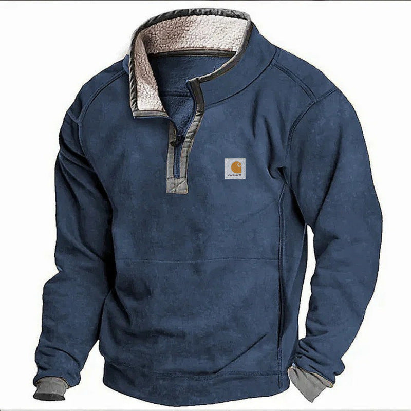 Herren Sherpa-Fleece-Pullover mit Halbzipper und Kontrastbesatz Echoarchiv
