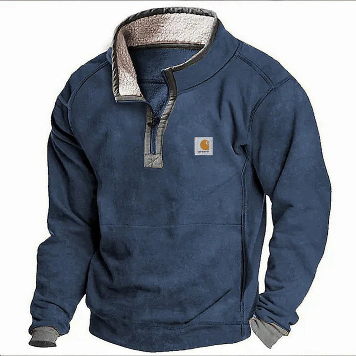 Herren Sherpa-Fleece-Pullover mit Halbzipper und Kontrastbesatz Echoarchiv