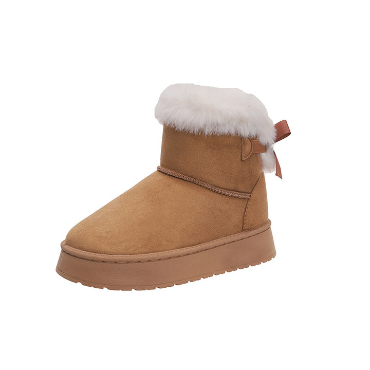 Damen Gefütterte Kurzstiefel mit Kunstfell-Bündchen, rutschfester Plateausohle und Schleifendetail Echo Archiv