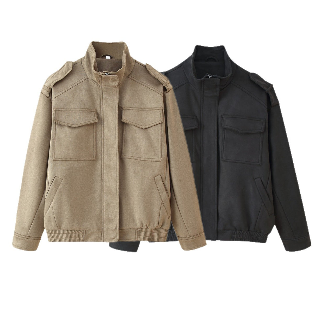 Damen Utility-Bomberjacke mit Schulterklappen, Stehkragen und aufgesetzten Pattentaschen Echo Archiv