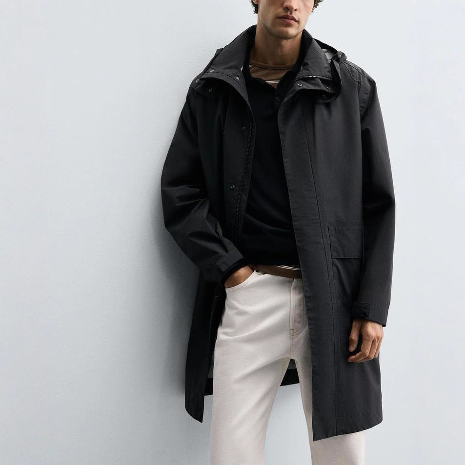 Herren winddichte Regenjacke mit verstellbarem Kapuzenkragen und großen Taschen – Taviero