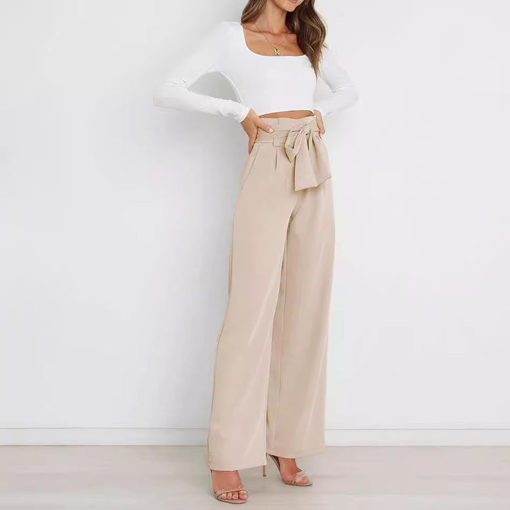Damen hochtaillierte Paperbag-Hose mit weitem Bein und Taillengürtel – Avérine