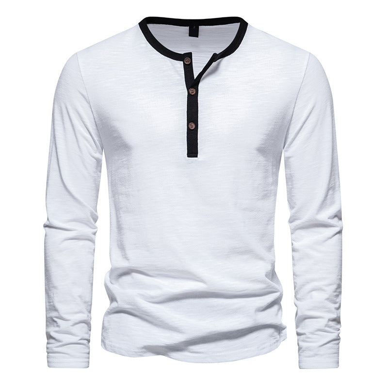 Herren langärmliges Henley-Shirt mit kontrastierendem Kragen Echoarchiv