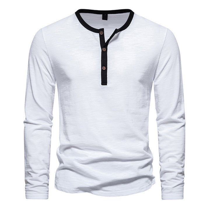 Herren langärmliges Henley-Shirt mit kontrastierendem Kragen Echoarchiv