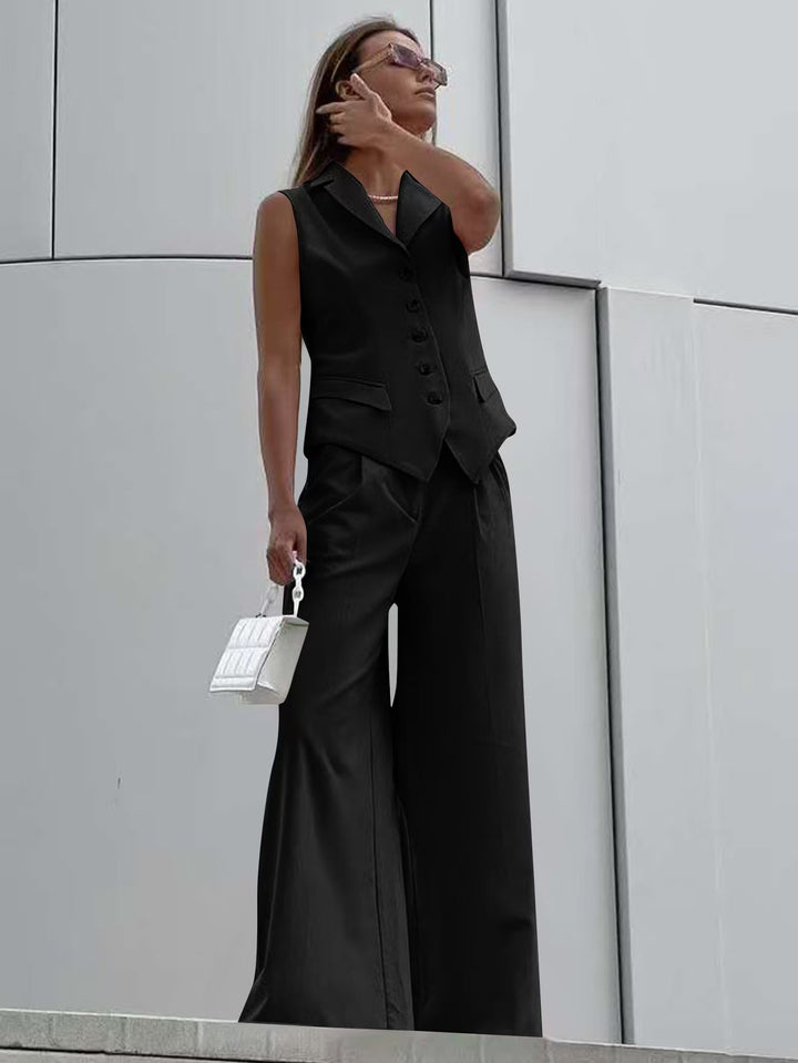 Damen Ärmelloses Tailoring-Zweiteiler mit taillierter Weste und weiter Marlenehose – Célinea