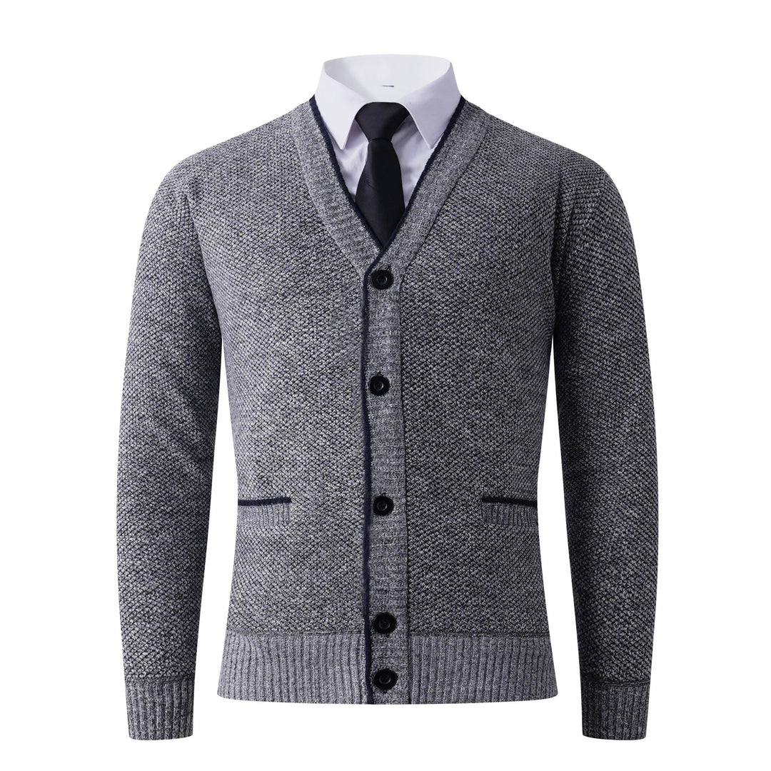 Herren Strukturierte Strickcardigan mit V-Ausschnitt, Knopfleiste und Eingrifftaschen Echo Archiv