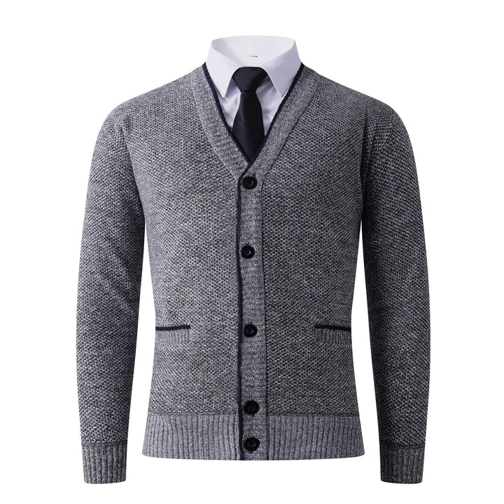 Herren Strukturierte Strickcardigan mit V-Ausschnitt, Knopfleiste und Eingrifftaschen Echo Archiv