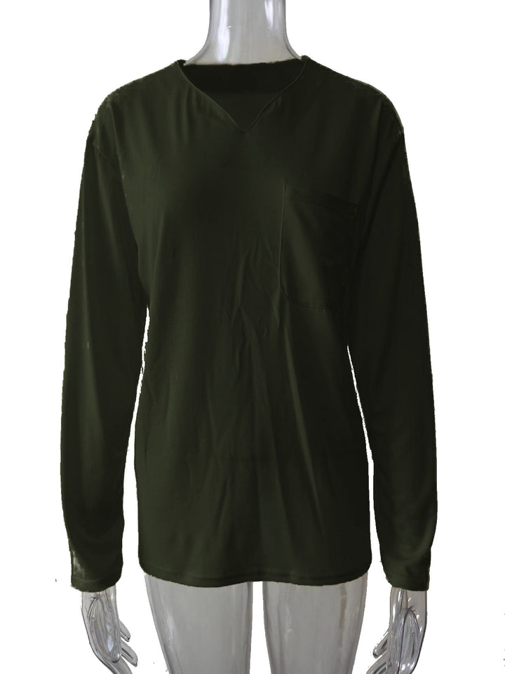 Damen nan legeres Langarmshirt mit V-Notch-Ausschnitt, Brusttasche und lockerer Oversize-Passform Echo Archiv