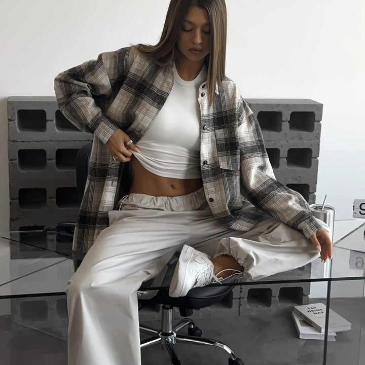 Damen Weite High‑Waist Loungehose aus leichtem Twill mit elastischem Gummibund – Avélisse
