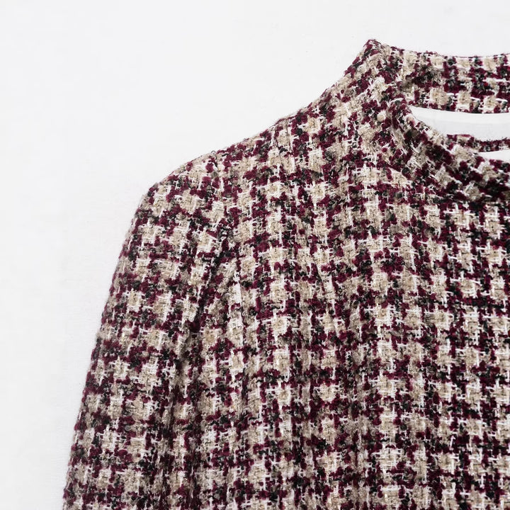 Damen Kurz geschnittene Bouclé‑Tweedjacke mit Stehkragen und Kunstfellmanschetten Echoarchiv