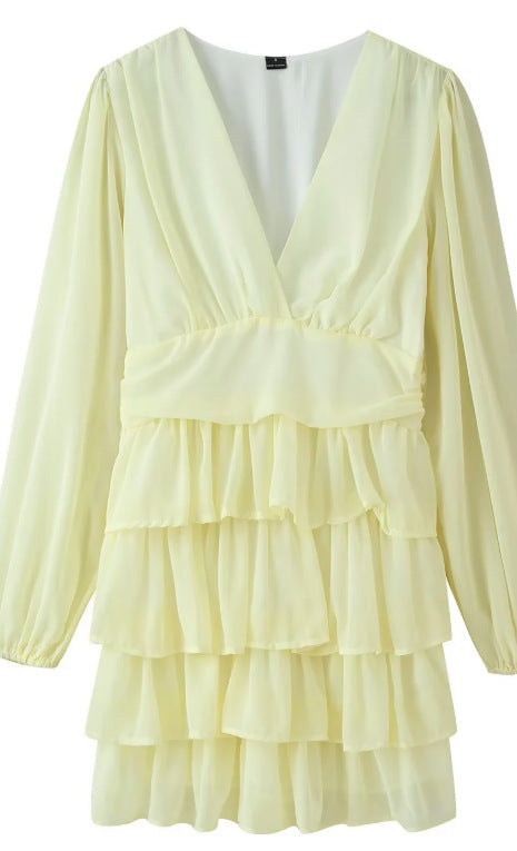 Damen volantiges Chiffon-Minikleid mit tiefem V‑Ausschnitt Echo Archiv