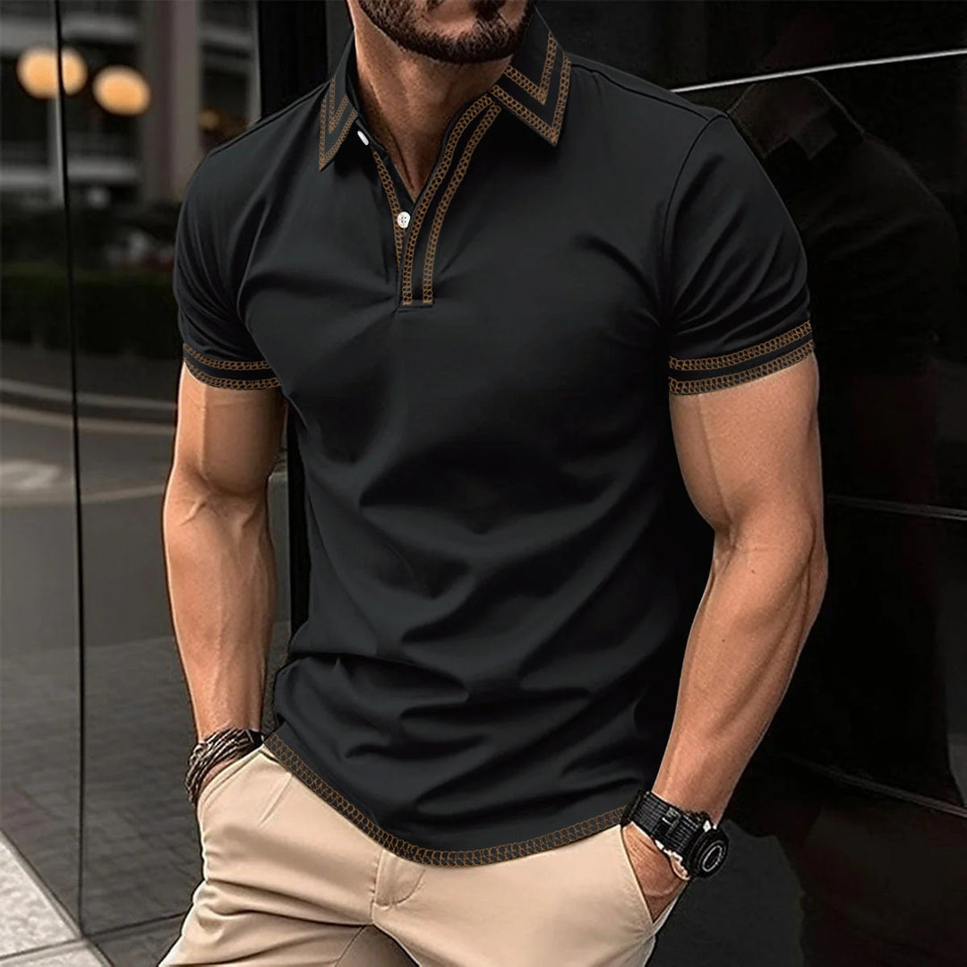 Herren Polohemd mit eleganter Knopfverschluss und strukturierter Kragenverzierung Echoarchiv