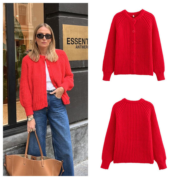 Damen Oversize Mohair-Effekt Strickjacke mit Rippenstruktur und Rundhalsausschnitt – Veloura