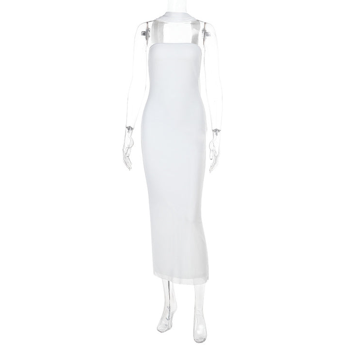 Damen elegantes Maxikleid mit hohem Kragen und figurformendem Schnitt Echo Archiv
