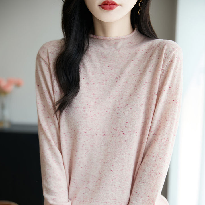 Damen Minimalistischer Nep-Strick-Longsleeve mit kurzem Stehkragen Echoarchiv