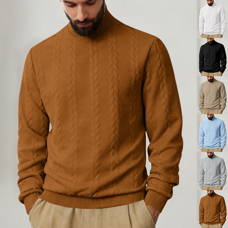 Herren Strickpullover mit hohem Kragen und Zopfmuster Echoarchiv