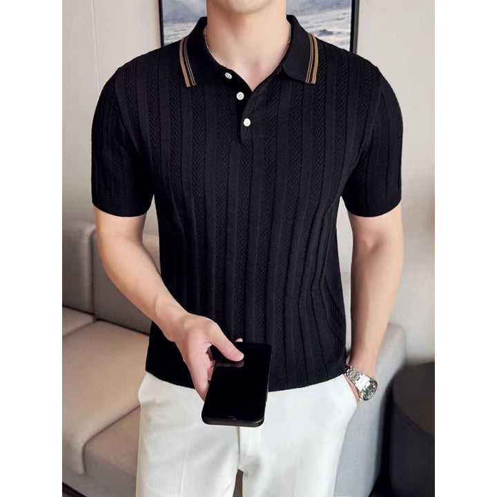 Herren Elegantes Kurzarm-Strickpoloshirt mit Struktur Echo Archiv