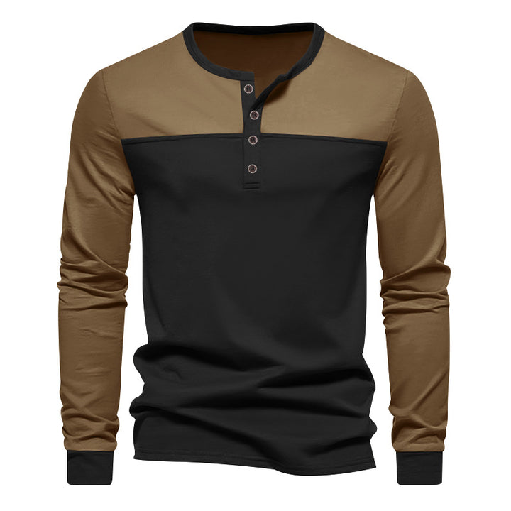 Herren Langarm-Henley-Shirt mit kontrastierenden Einsätzen Echoarchiv