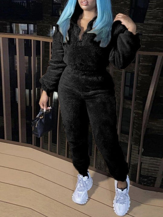 Damen nan kuscheliges Teddy-Lounge-Set mit Halbzip und Highwaist-Jogger Echo Archiv